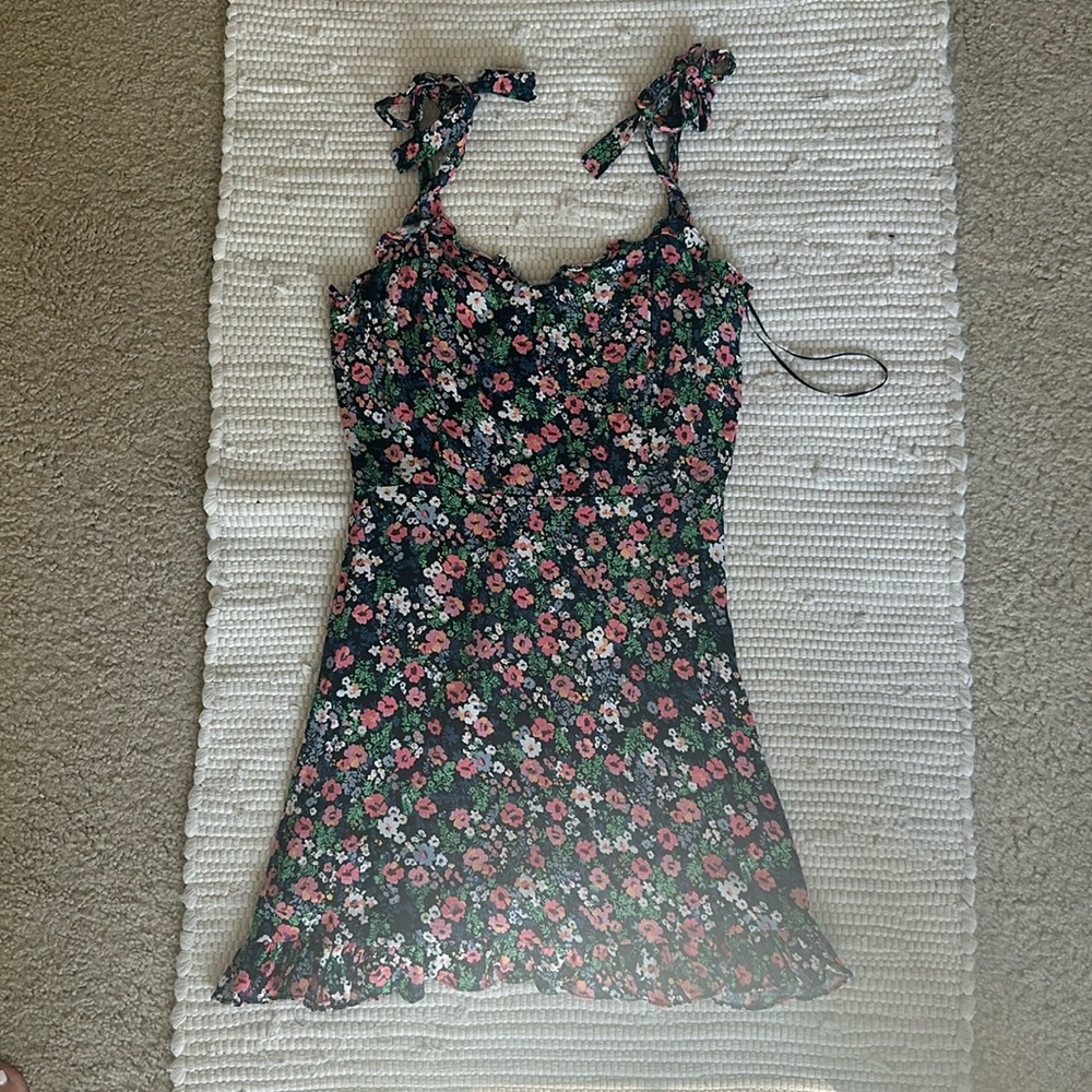 Vici Black Floral Mini Dress with Pink & White Flowers